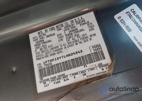 1990 Ford F150 из США, поврежденный, VIN 1FTDF15Y7LNB24343